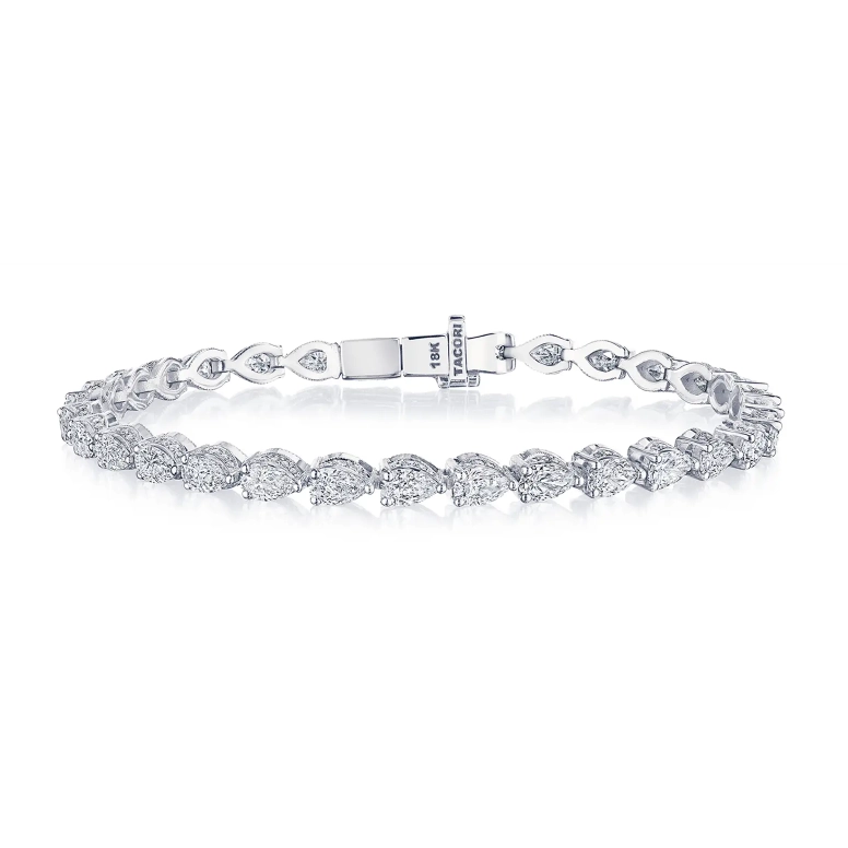 Women’s luxury silver bracelet-Tacori 18K White Gold Pear Diamond Tennis Bracelet