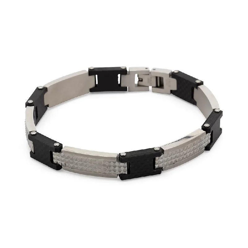 Women’s tennis diamond bracelet-Stainless Steel Black Ion Plated and Steel Solid Carbon Fiber Link Bracelet