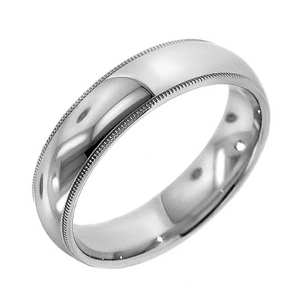 Women’s custom engagement ring with side stones-"WEDB01110" 6mm Platinum Wedding Band With Milgrain in Platinum (6mm)