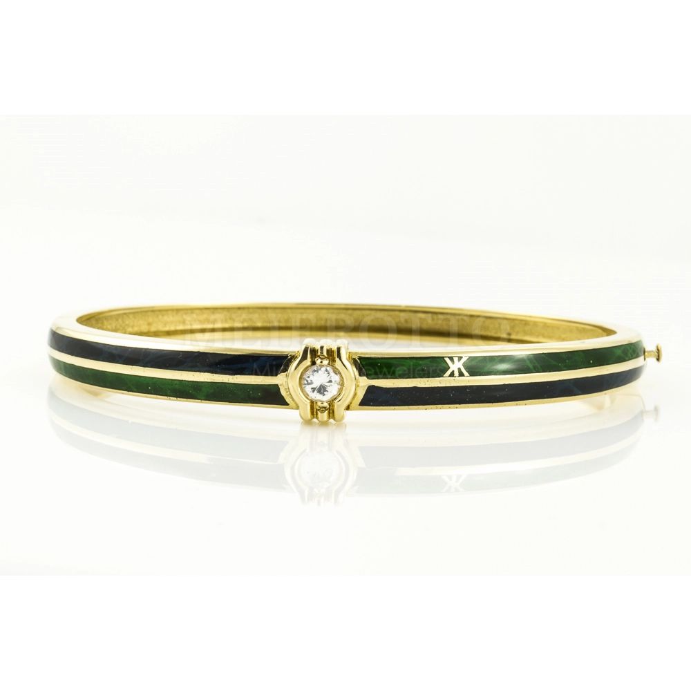 Women’s healing stone bracelet-Korloff 18K Gold CZ Hinged Bangle Bracelet (Estate)