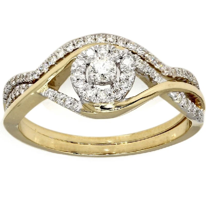 Women’s cushion cut engagement ring-Pompeii3 10K Yellow Gold .40 Ct. TDW Halo Diamond Engagement Wedding Ring Set