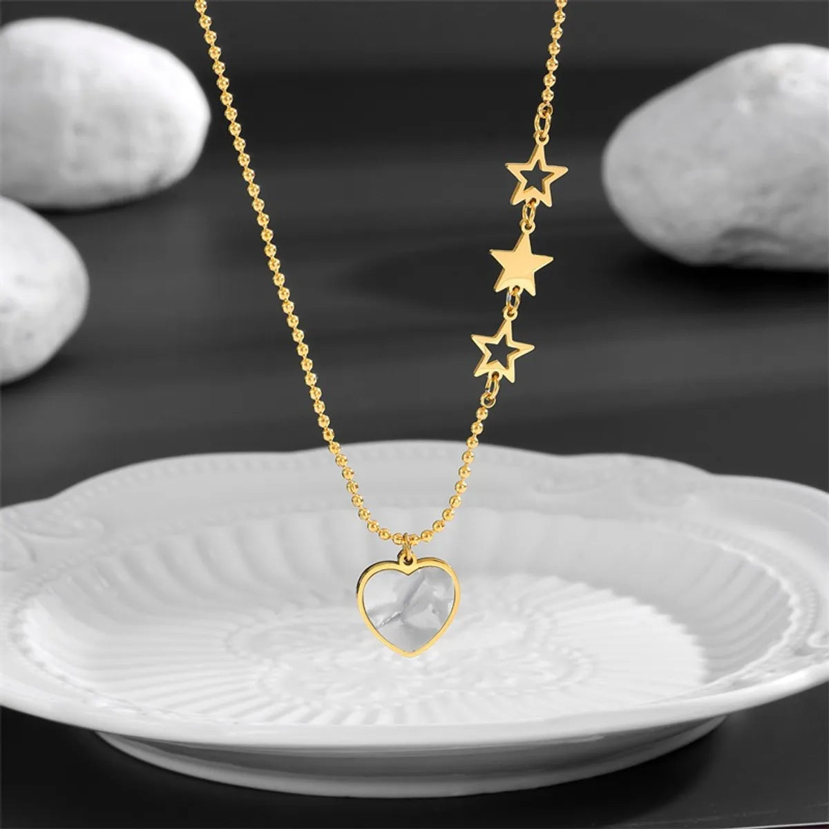 Women’s adjustable necklace-Glam Korean Style Pentagram Heart Shape Titanium Steel Plating Inlay Shell 18k Gold Plated Pendant Necklace