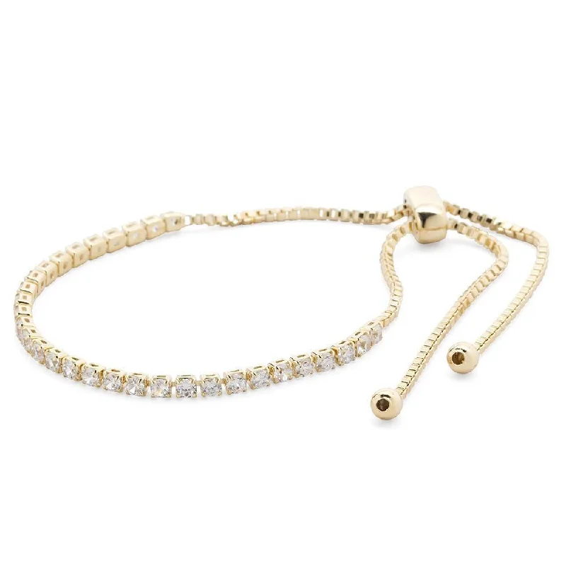 Women’s layered bracelet-Gold Plated Tiny Square CZ Slide Tennis Bracelet