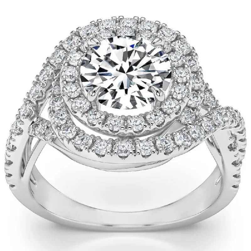 Women’s unique engagement ring-2.65Ct Halo Lab Grown Diamond Engagement Ring White Gold