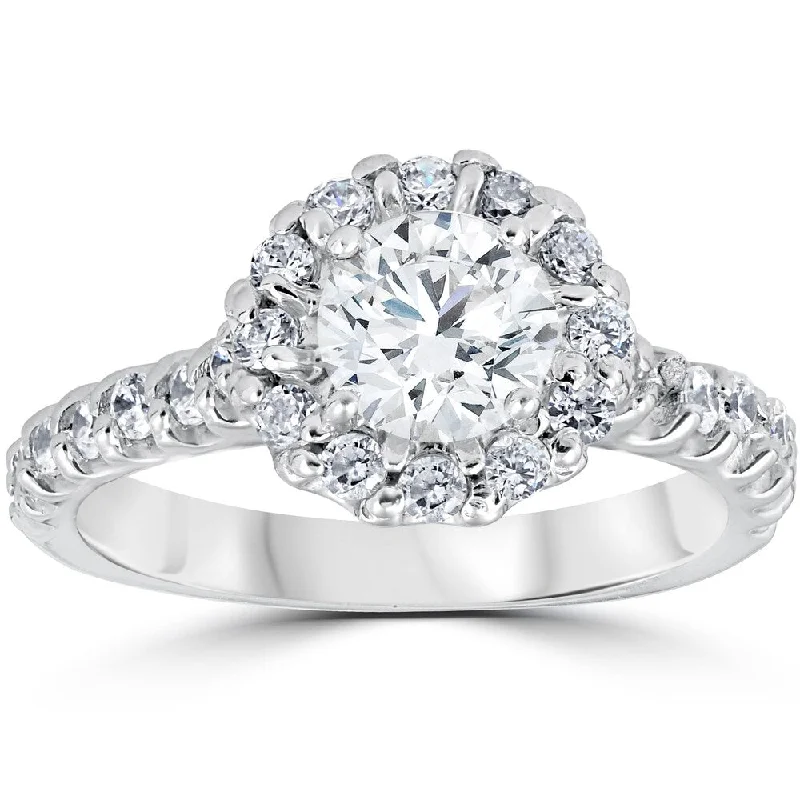 Women’s cushion cut engagement ring-14k White Gold 1 3/8ct TDW Halo Diamond Engagement Ring 14K White Gold