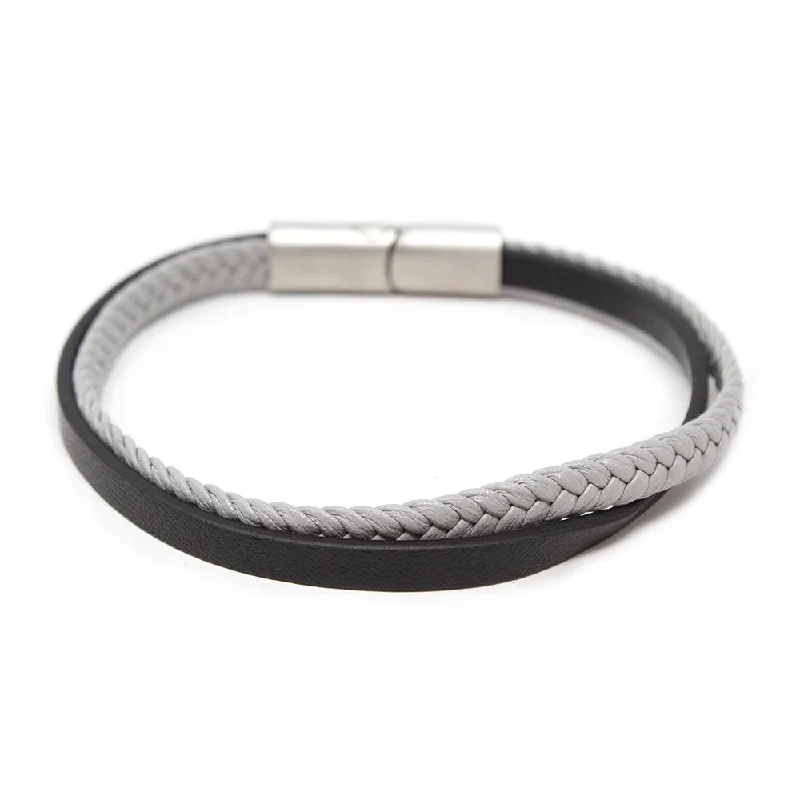 Women’s faith bracelet-Stainless Steel Two Row Braided Leather Bracelet Black and Grey