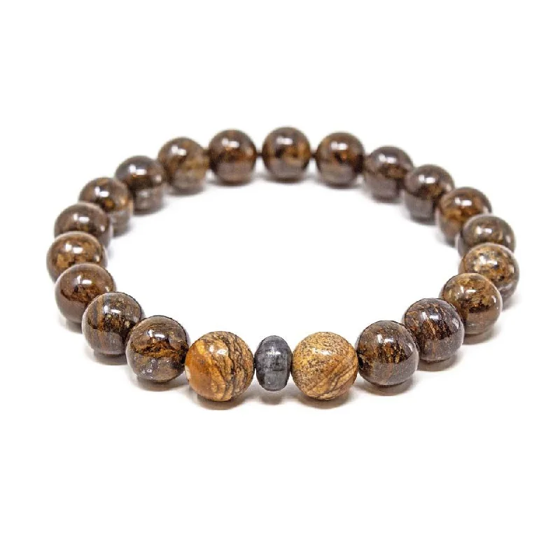 Women’s stackable bangles-Bronzite and Larvikite Bead Men's Stretch Bracelet