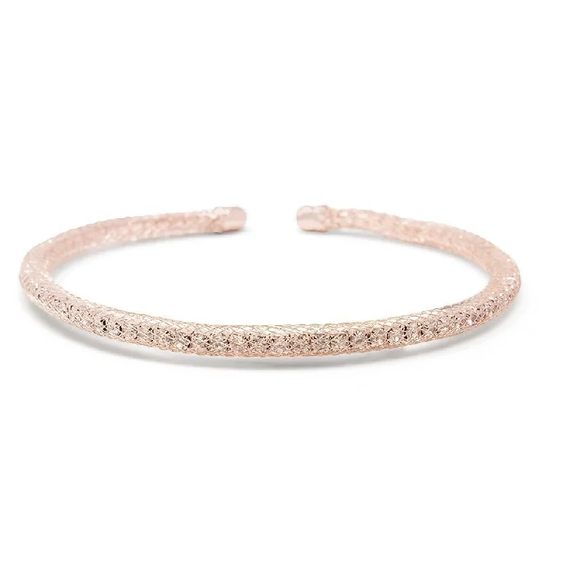 Women’s rose gold bracelet-Mesh Clear Crystal Bracelet Bangle Rose Gold Tone