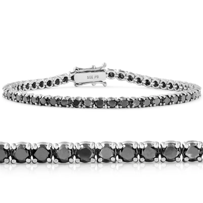 Women’s charm bracelet-5 1/2Ct Black Diamond Tennis Bracelet 14k White Gold 7"