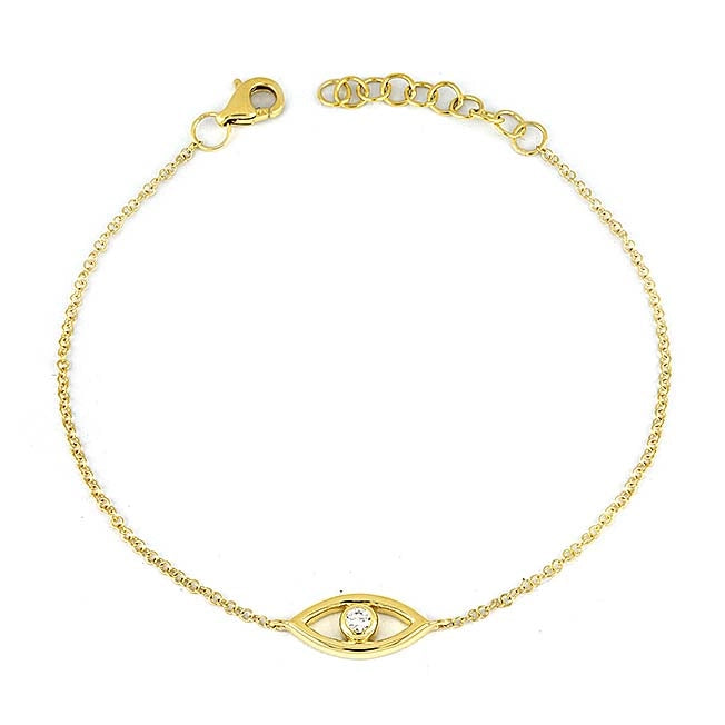 Women’s men’s style bracelet-14K Yellow Gold Diamond Bezel Eye Bracelet