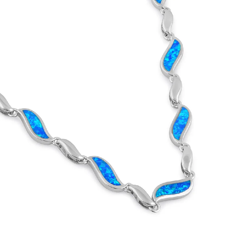 Women’s diamond pendant necklace-Sterling Silver Blue Opal Wave Necklace