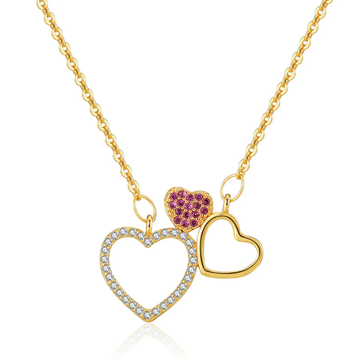 Women’s luxury crystal necklace-Simple Style Heart Shape Copper Zircon Pendant Necklace In Bulk