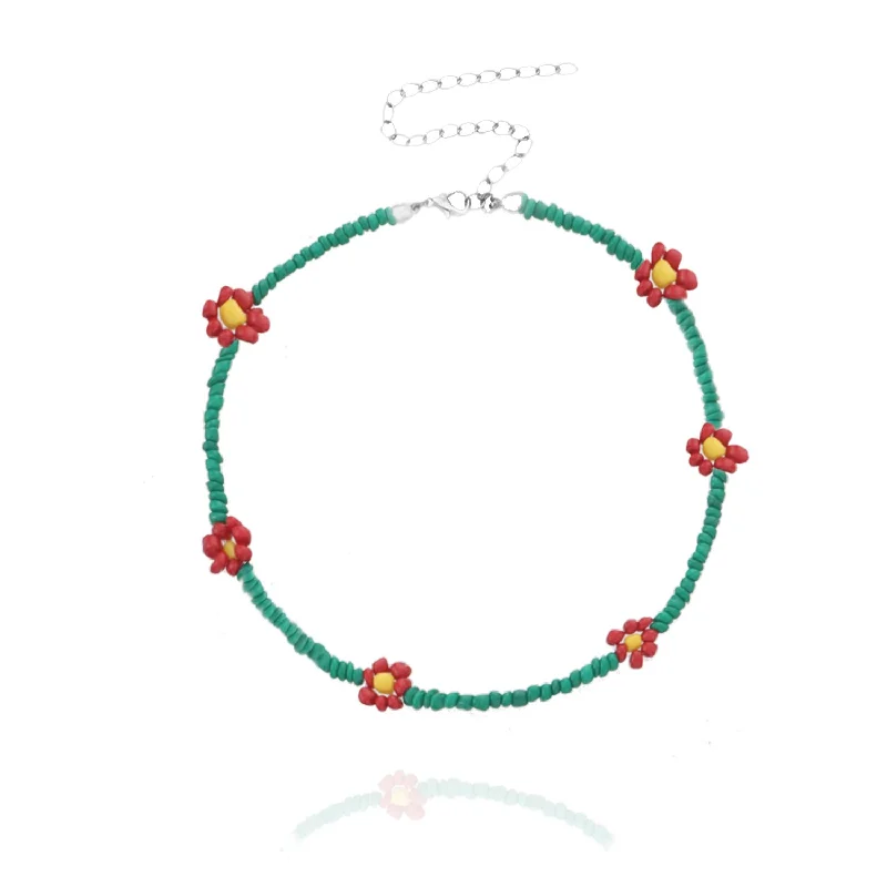 10# Green Bead Red Flowers