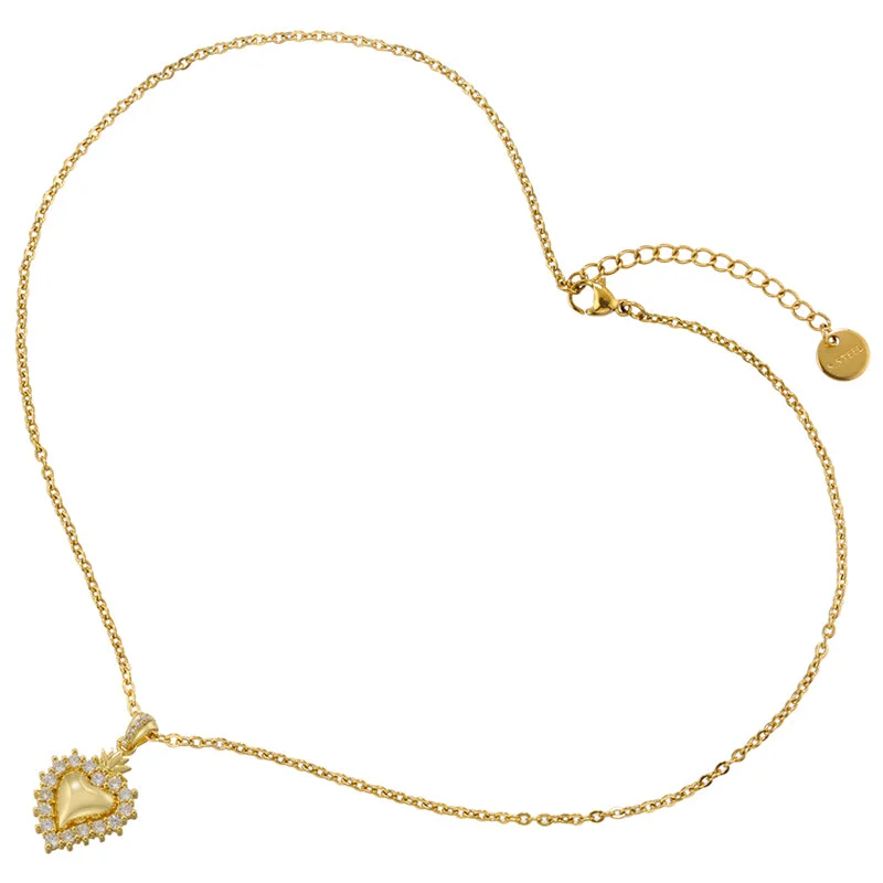 Gold White Diamond Heart Necklace