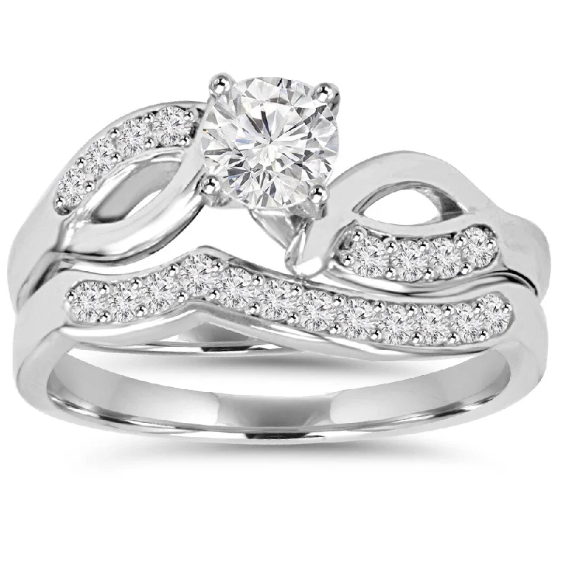 Women’s gold band engagement ring-10k White Gold 3/4ct TDW Engagement Wedding Ring Set