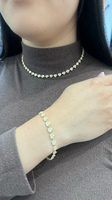 Women’s casual bracelet-*NEW* 14K Baguette Heart Choker & Bracelet SET (5.5 MM) 🤩 JTJ™