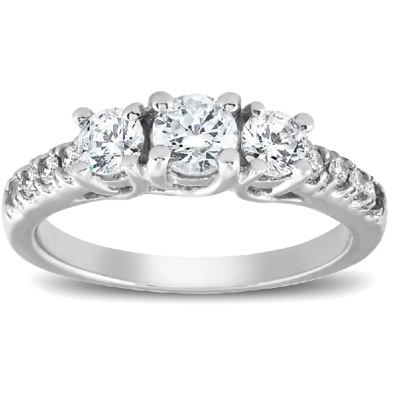 Women’s radiant cut engagement ring-Pompeii3 14k White Gold 1 1/10 Ct TDW Three Stone Diamond Engagement Ring