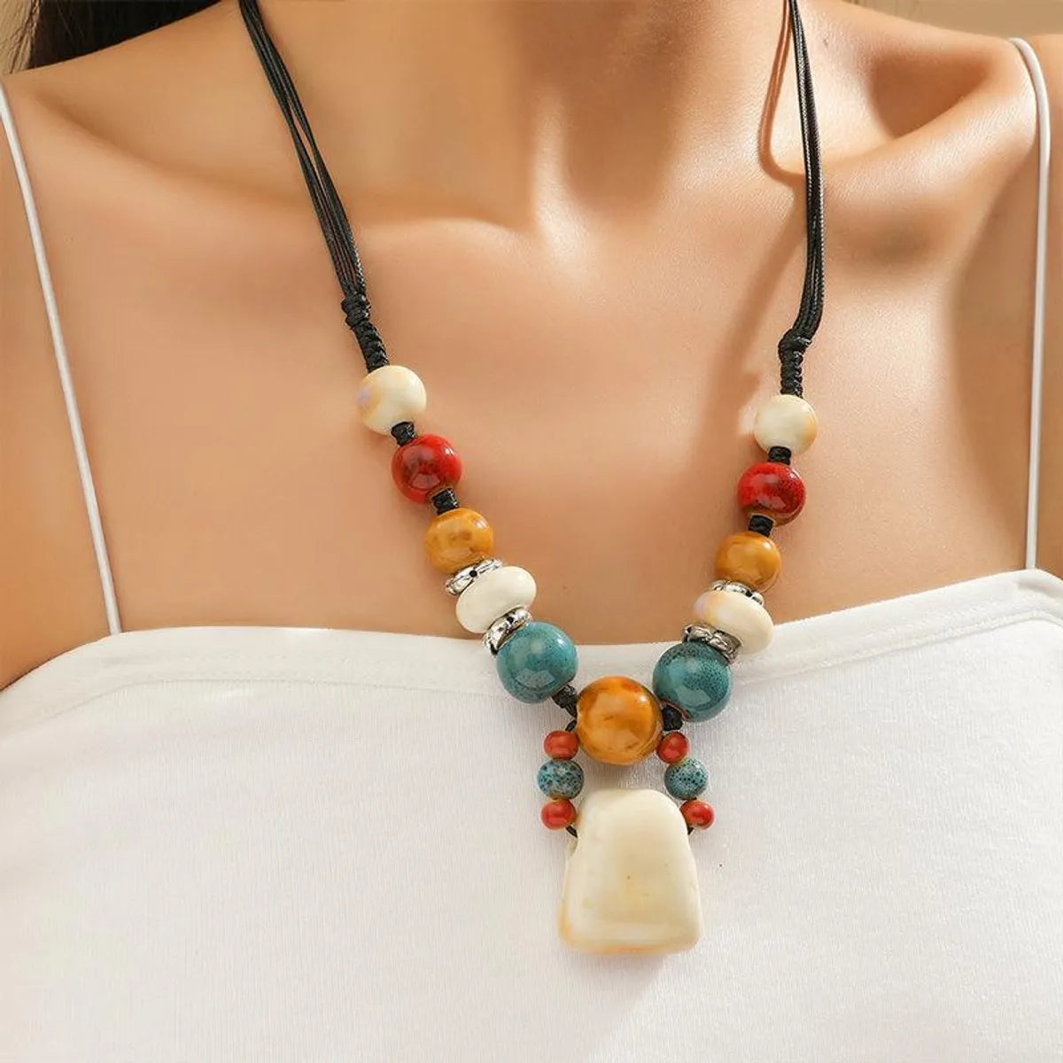 Women’s luxury heart-shaped necklace-Ethnic Style Colorful Ceramics Stoving Varnish Women's Necklace 1 Piece