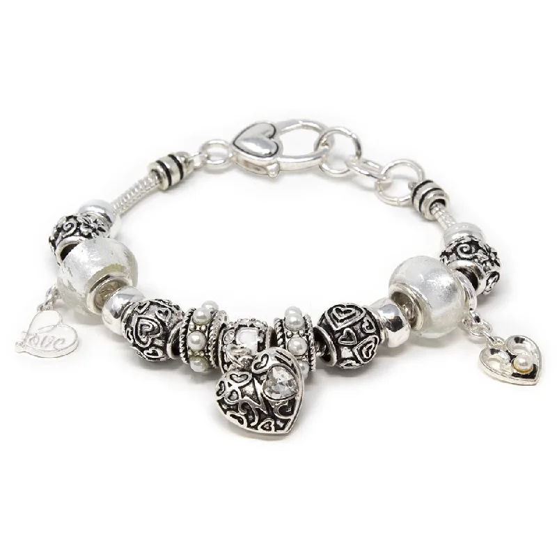 Women’s tennis bracelet-Charm Bracelet Love Mom White