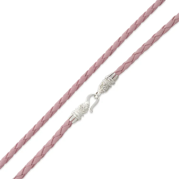 Women’s dazzling pendant necklace-20" Pink Braided Leatherette Necklace 4mm w/ Silver Plated Bali Lock