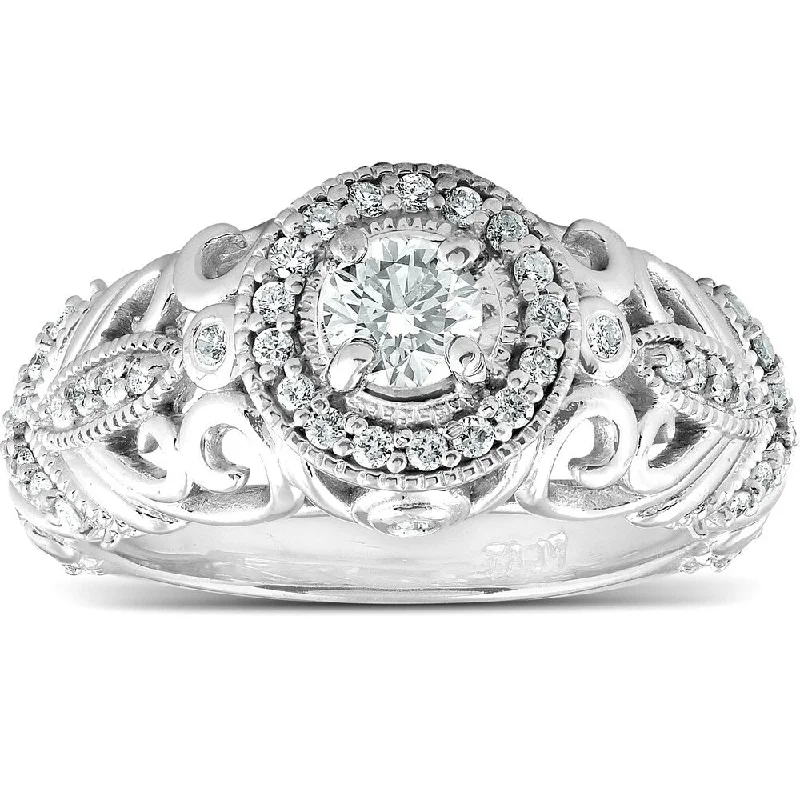 Women’s bold engagement ring-Pompeii3 Platinum 5/8 Ct TDW Vintage Diamond Engagement Antique Halo Ring