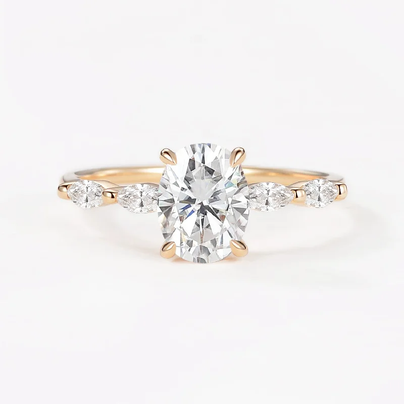 Women’s chunky rings-1.5ct Oval Moissanite Vintage Solitaire Ring - Elizabeth