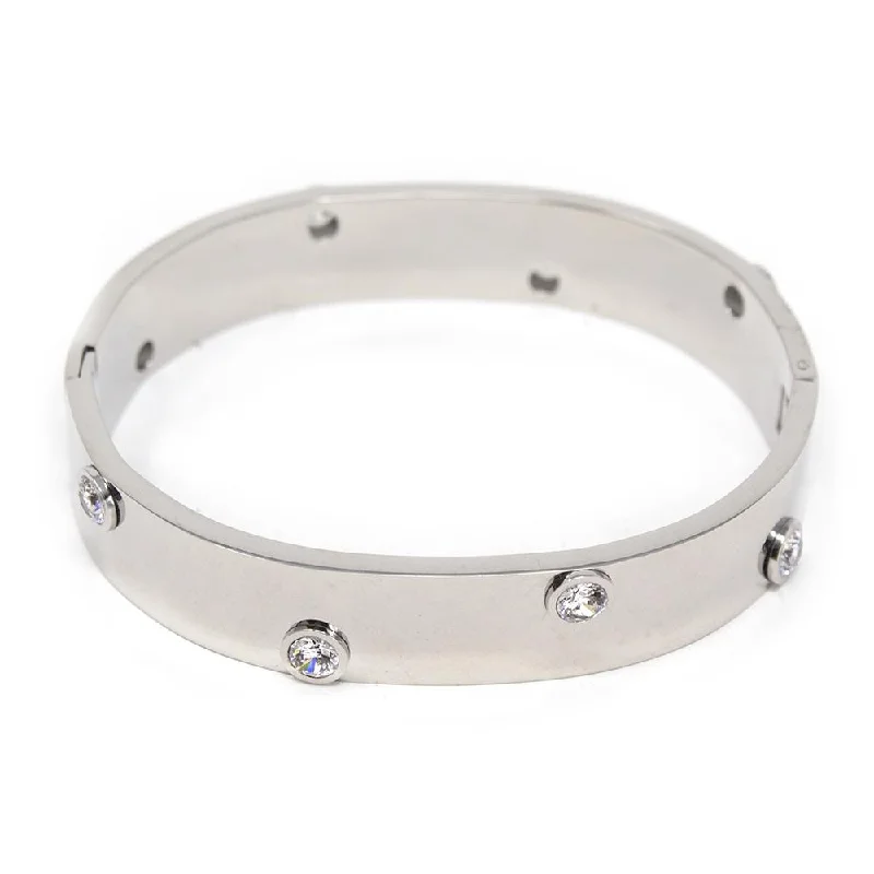 Women’s vintage cuff bracelet-Stainless Steel Hinged Bracelet with Crystal