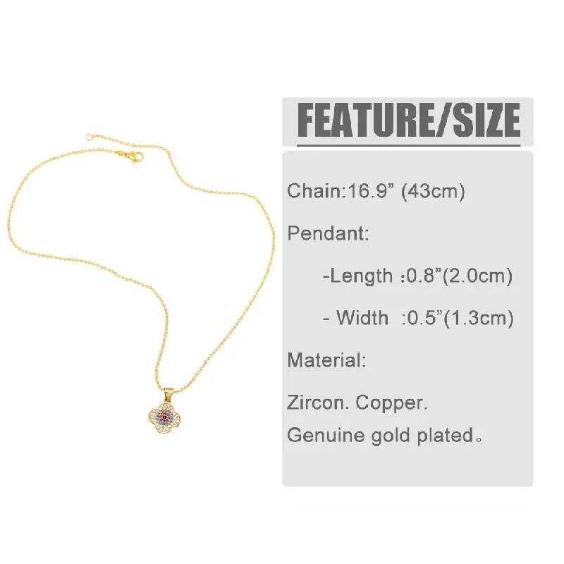 Women’s adjustable necklace-Fashion Devil's Eye Heart Four-leaf Clover Micro Inlaid Colorful Zircon Clavicle Chain Necklace