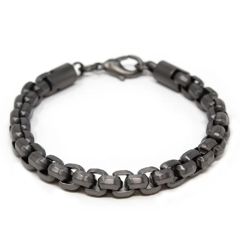 Women’s bracelet with charms-Stainless Steel Gun Metal Round Box Chain Bracelet