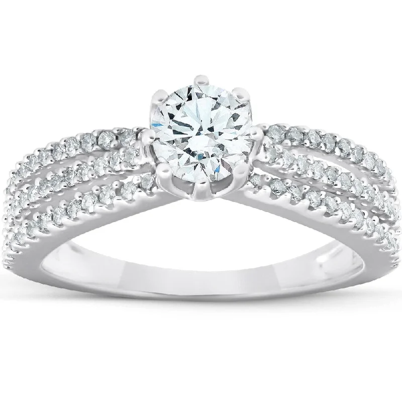 Women’s timeless solitaire engagement ring-1 Ct Diamond Engagement Ring Multi Row 14k White Gold