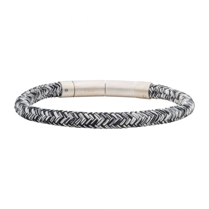 Women’s luxury gold bracelet-Inox 6mm Stainless Steel and Black and White Nylon Cord Clasped Bracelet