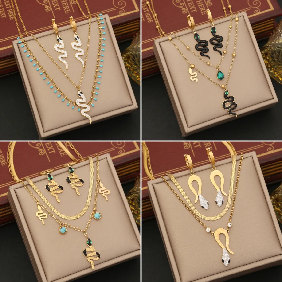 Women’s statement necklace-Commute Snake Stainless Steel Inlay Artificial Diamond Layered Necklaces