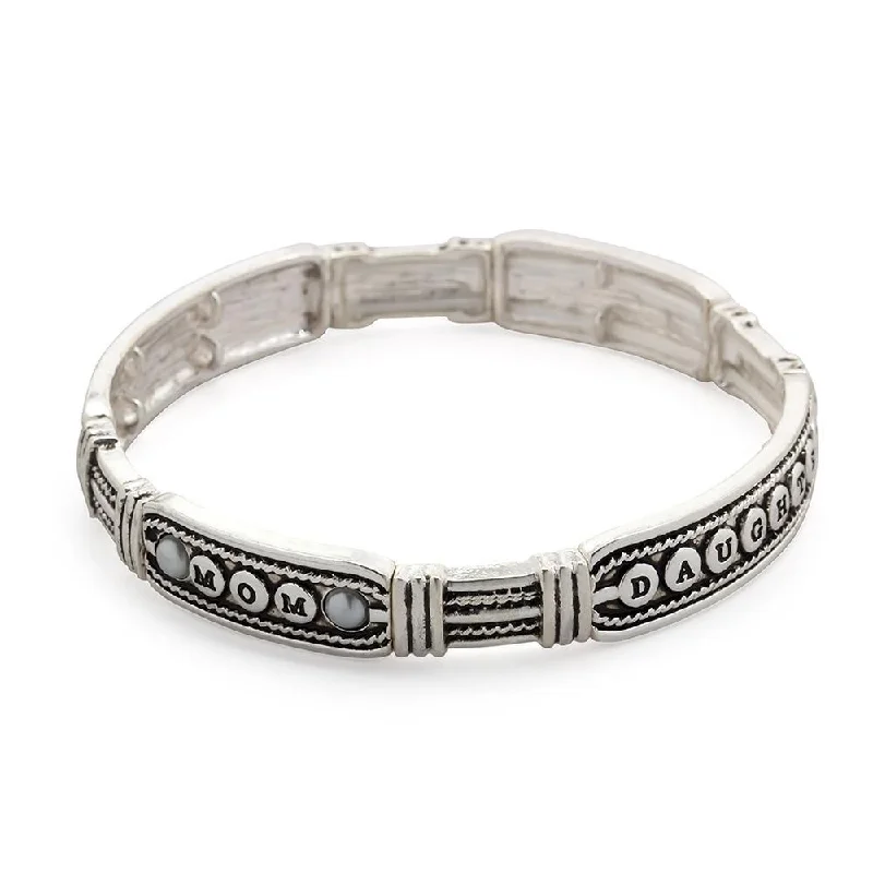 Women’s fashion bracelet-Inspirational Stretch Bracelet Mom Daughter Antique Silver