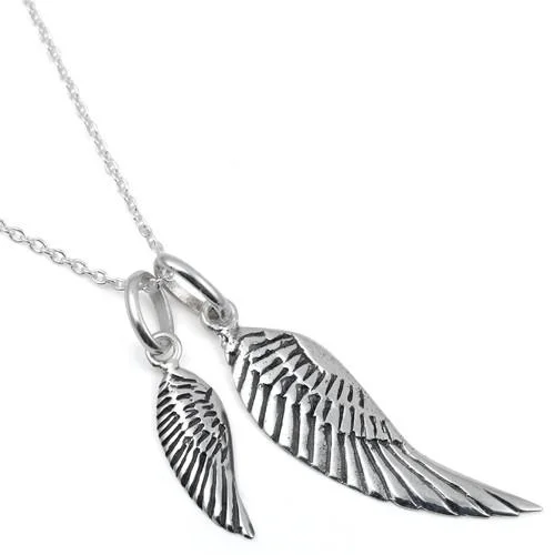 Women’s sparkling gold pendant necklace-Sterling Silver Wings 16" Necklace