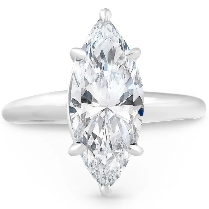 Women’s fancy cut engagement ring-Certified 3Ct Marquise Diamond Solitaire Engagement Ring White Gold Lab Grown