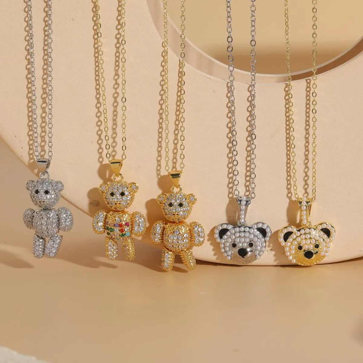 Women’s pendant necklace-Streetwear Bear Copper 14k Gold Plated Zircon Necklace In Bulk