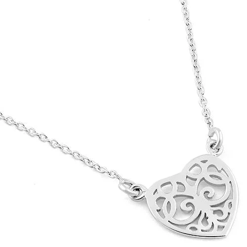 Women’s colorful pendant necklace-Sterling Silver Heart Filigree Necklace