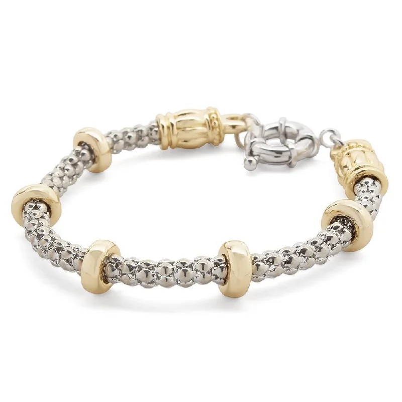 Women’s glowing bracelet-Two Tone Popcorn Bracelet with Disc Stations