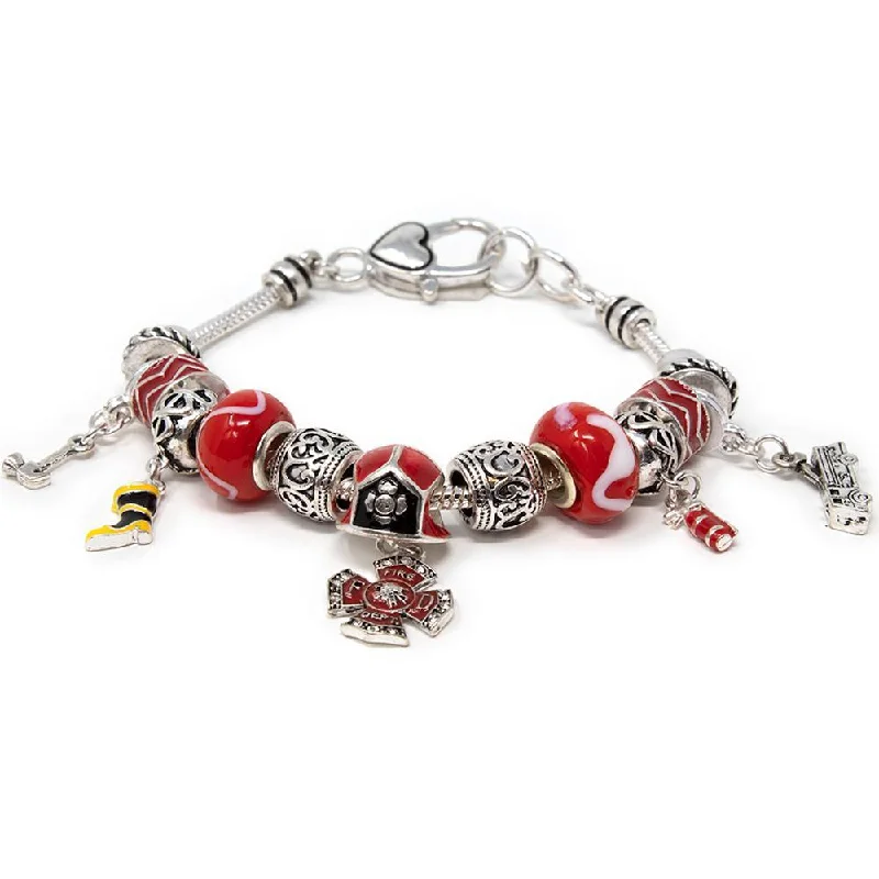 Women’s meditation bracelet-Charm Bracelet Silver Tone Firefighter