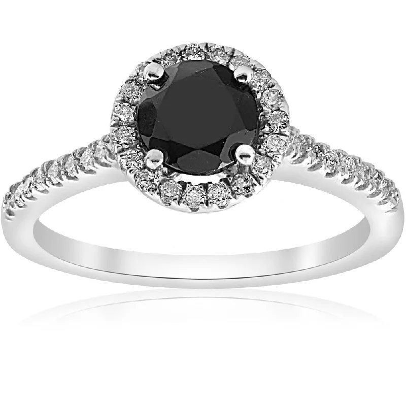 Women’s affordable engagement ring-14k White Gold 1 3/8 ct TDW Diamond & Black Spinel Halo Pave Engagement Ring (I-J,I2-I3)