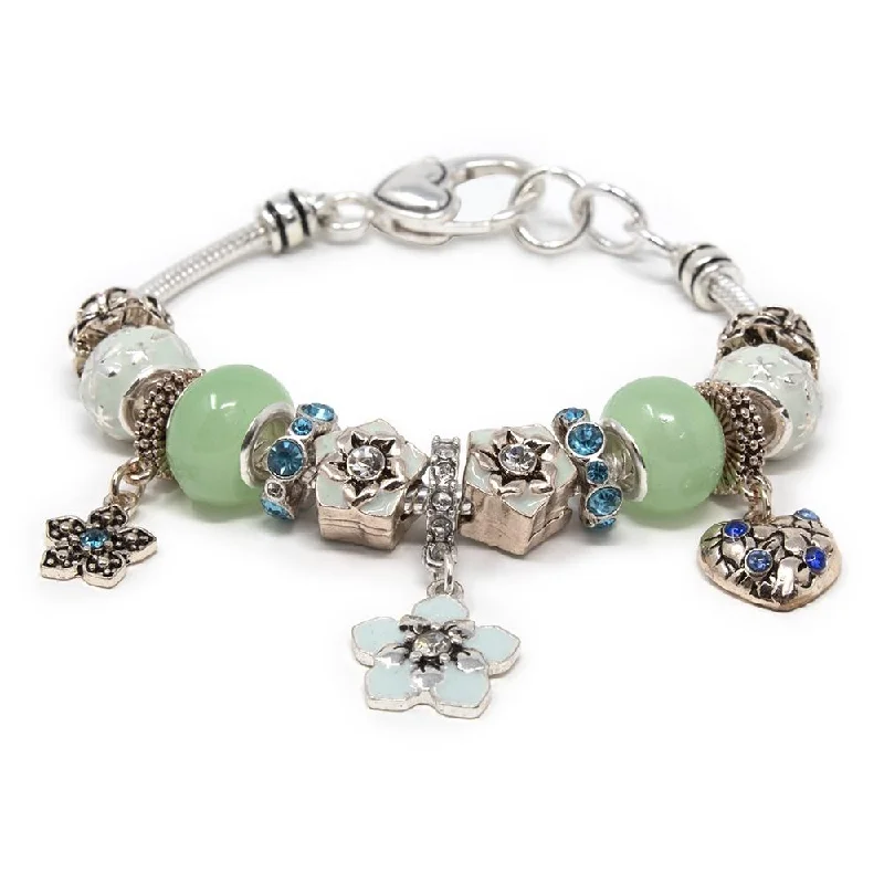 Women’s pearl bracelet-Flower Charm Bracelet Mint