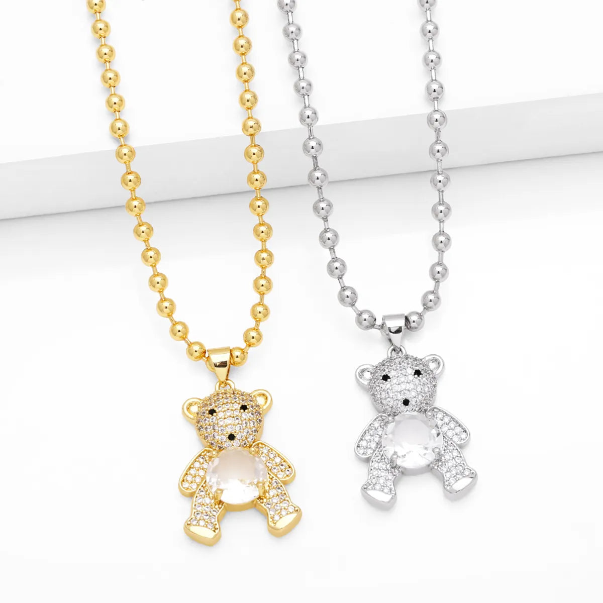 Women’s unique charm necklace-Simple Style Little Bear Copper 18k Gold Plated Zircon Pendant Necklace In Bulk