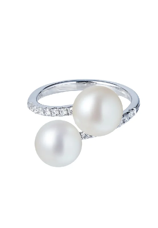 Women’s stylish rings-TOMEI Pearl Ring, White Gold 585