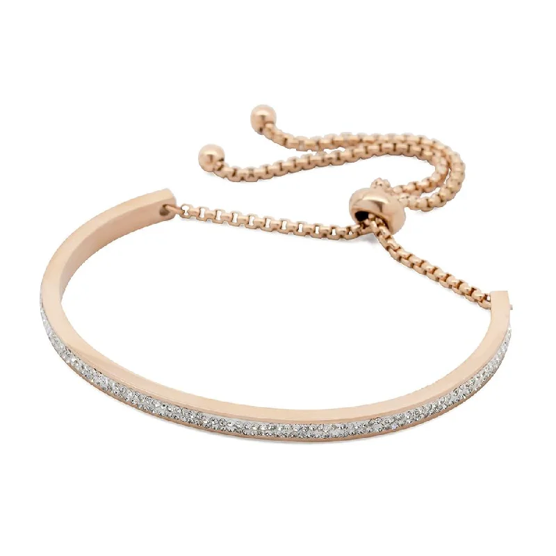 Women’s oval cuff bracelet-Stainless Steel Pave Crystal Slide Bracelet Rose Gold Plated