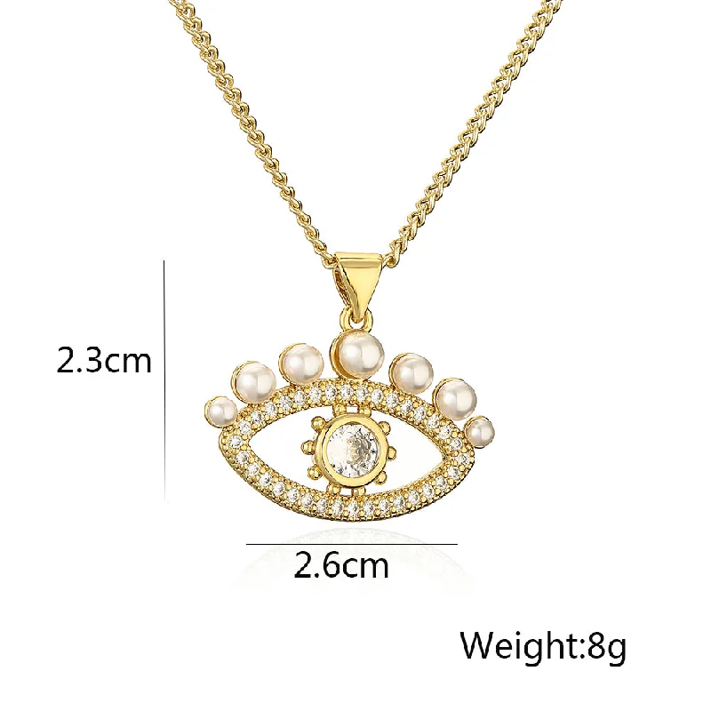 Women’s choker necklace-Streetwear Devil's Eye Copper Plating Inlay Artificial Pearls Zircon 18k Gold Plated Pendant Necklace