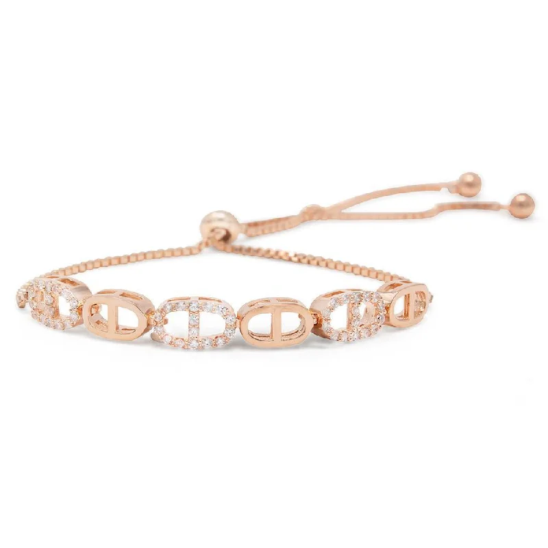 Women’s high-end bracelet-Adjustable Tennis Bracelet Ovals Link Station Rose Gold Tone