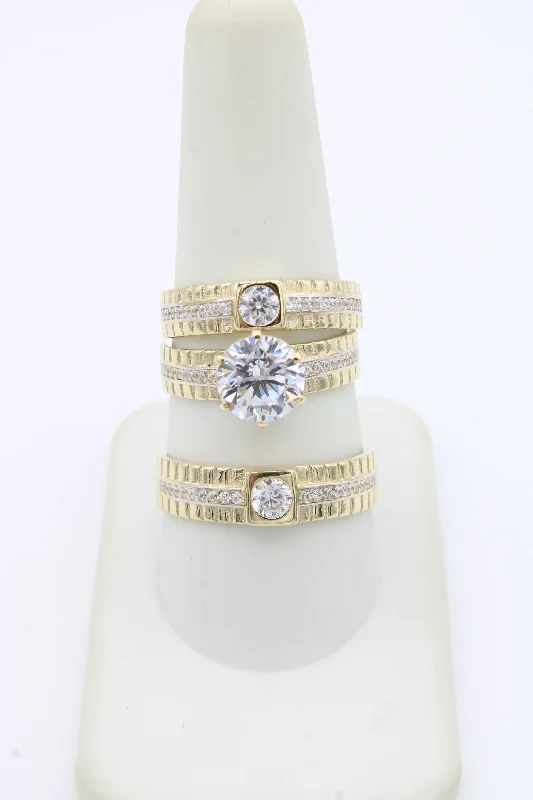 Women’s halo engagement ring with diamonds-*NEW* 14k Wedding Trio CZ Set JTJ™