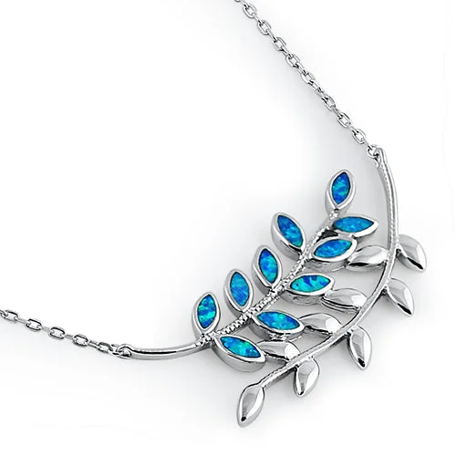 Women’s necklace set-Sterling Silver Blue Opal Trendy Leaf Necklace