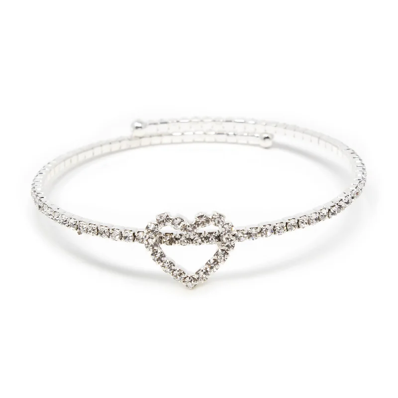 Women’s teardrop bracelet-Clear Cubic Zirconia Open Heart Wire Bracelet