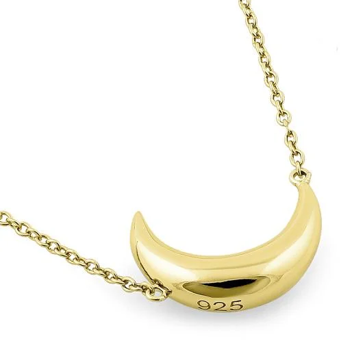 Women’s modern pendant necklace-Sterling Silver Yellow Gold Half Moon Necklace